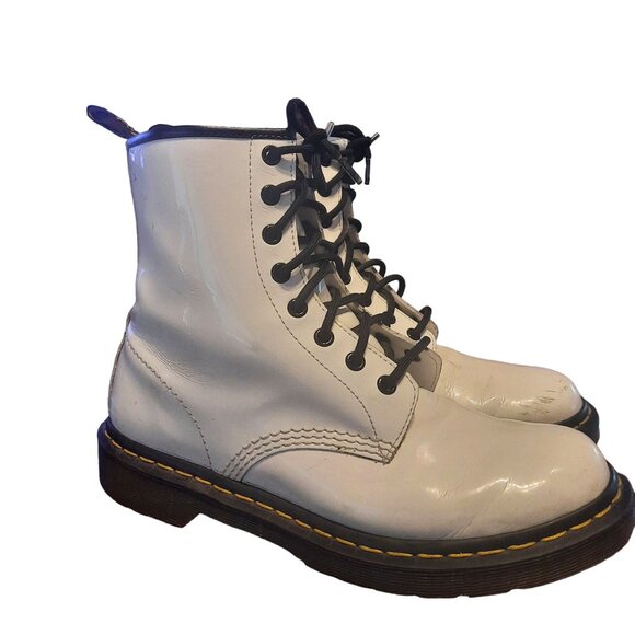 Dr Martens 1460W Pascal White Patent Leather Eye Combat Boots Womens - Picture 1 of 10